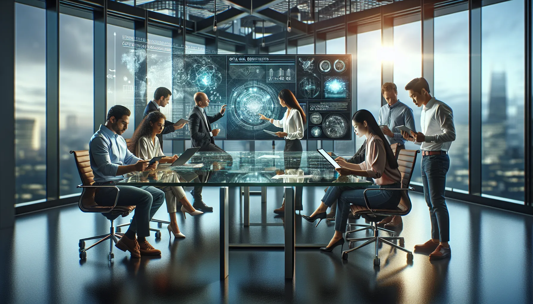 diverse team discussing technology advancements in a modern office.